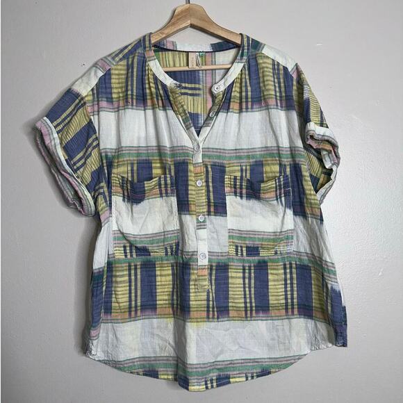 Pilcro Anthropologie Checked Short Sleeve Shirt 100% Cotton Multicolor Size 2X - Picture 2 of 8